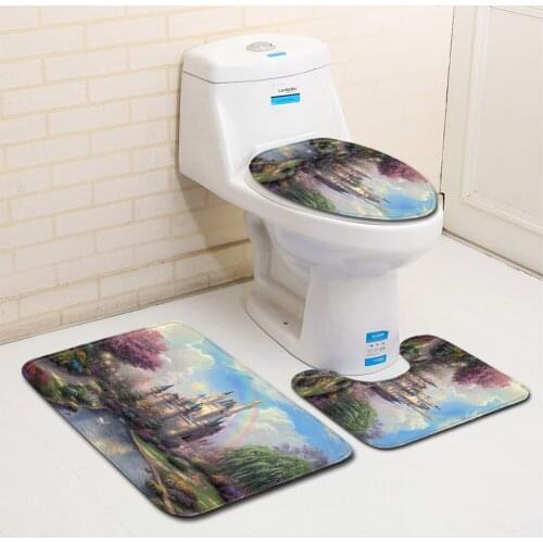 3Pcs/set Bathroom Bath Mat Set Toilet Rugs Flannel Anti-Slip Shower Carpets Set Home Toilet Lid Cover Room Rug Floor Dropship