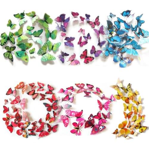15 Colors 12pcs/lot PVC Butterfly 3D sticker home Art Design Wall Decor Bedroom Living room Decorative Decal Kids Room Party DIY