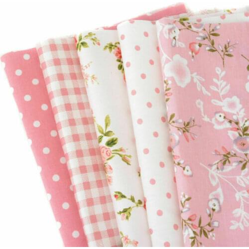 5pcs 25*25cm Assorted Pre-Cut Plain 100% Cotton Quilt Cloths Fabrics For Sewing Floral Print Polka Dot Pink Doll DIY Fabrics