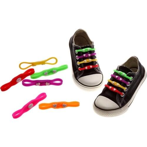 8 pcs/Lot New Solid Candy Color Double Heart Elastic Shoelaces (No need to tie) Lazy Shoelaces Child Sneakers Shoelace