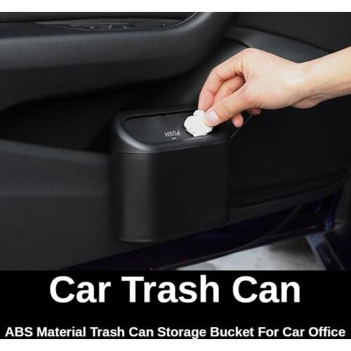 Car Trash Bin Hanging Vehicle Garbage Dust Case Storage Box Black Abs Square Pressing Type Trash Can Auto Interior Accessories