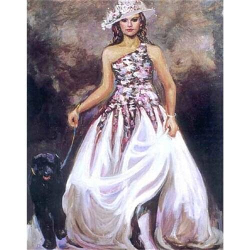 Beauty & dog - Free shipping diamond embroidery picture needlework cross stitch set full square diy diamond painting A5495R