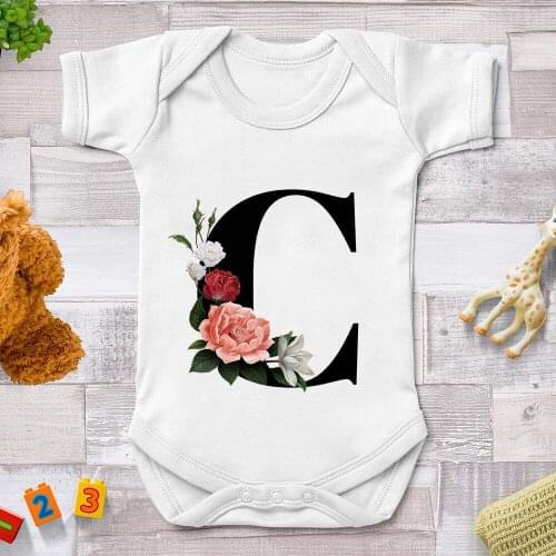 The Letter C And Flower Print Infant Clothes Funny Graphic Baby Boy Bodysuit A-Z Toddler Ropa De Debe Kawaii Baby Clothes