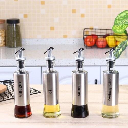 Kitchen Olive Oil Cruet Bottle Stainless Steel Seasoning Bottle Dispenser Oil Container No-Drip Oy Sauce Vinegar Bottles