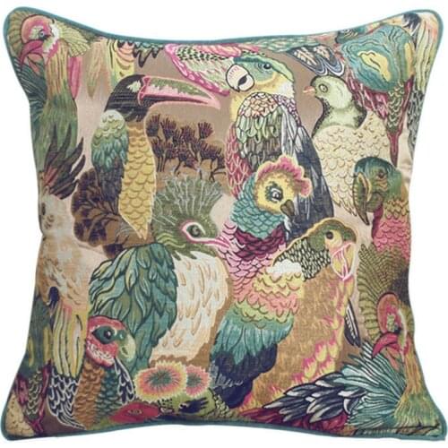 DUNXDECO Cushion Cover Decorative Pillow Case Modern American Style Jungle Birds Parrot jacquard Art Design Coussin Sofa Decor