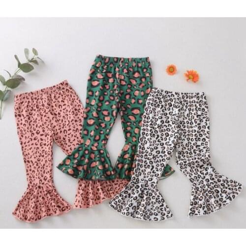 Kids Girl Pants Wide-Leg Trousers Leopard Printed Fall Spring Party Casual Elastic Waist Ruffle Bell Bottoms Pants