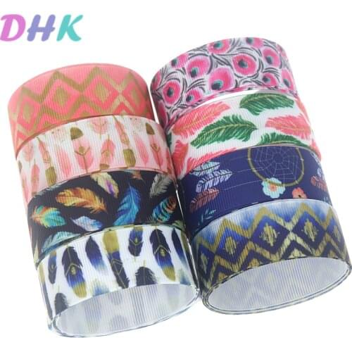 DHK 10yards feather tribal chevron Printed Grosgrain Ribbon Accessory Hairbow Headwear Decoration DIY Wholesale OEM B1862