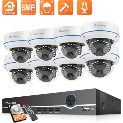 Techage H.265 CCTV Camera System 8CH 5MP POE NVR Kit Audio Record Dome Security IP Camera Vandalproof P2P Video Surveillance Set