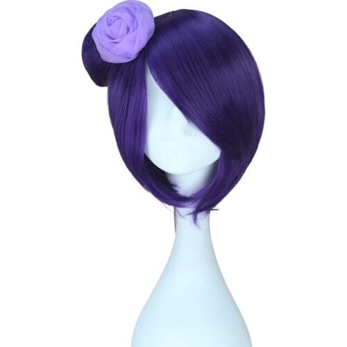 Anime Naruto Short Purple Konan Hair with Accessory Flower Heat Resistant Halloween Party Role Play Wig