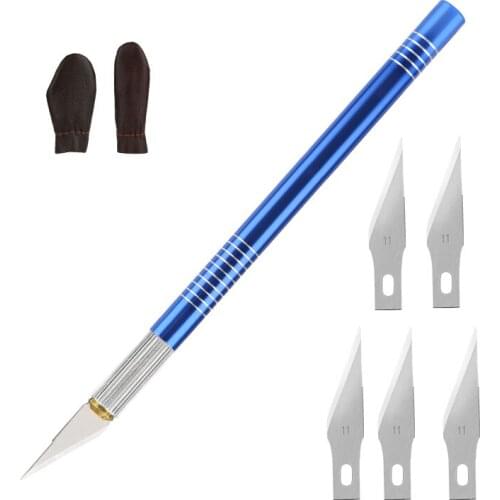 LMDZ Carving Knife With 5PC Blades Sculpture Engraving Utility Knife Leather Fingertip Protector Leather Carving Tool