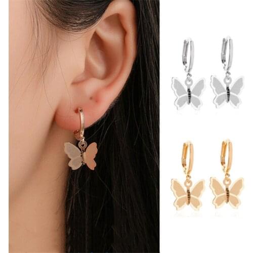 Cute Glitter Butterfly Dangle Earrings for Women Animal Sweet Drop Earrings Korean Statement Jewelry Gifts Oorbellen Brincos