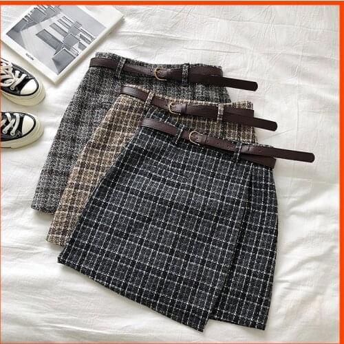Summer sex A-line Mini Skirt Vintage Casual Women Plaid Skirt Chic Sashes Korean Irregular Lady Skirt Female Sweet High Waist