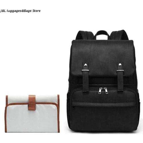 M68C Multifunctional Baby Diaper Nappy Mummy Leather Backpack Large Capacity Maternity Travel Bag with Changing Bag Stroller