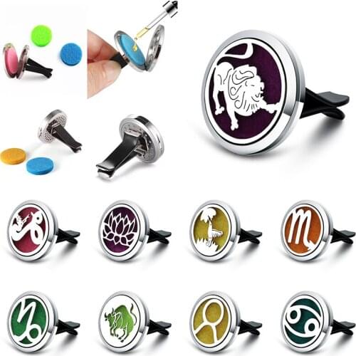 Fashion Leo Car Air Freshener Stainless Steel Essential Oil Diffuser Pendants Car Vent Clip Perfume Lockets Aromatherapy Jewelry
