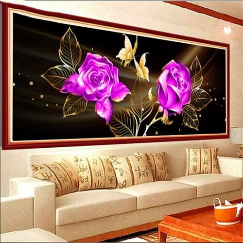 5D DIY Diamond Painting set Full Square Round Flower Diamonds Embroidery Kits Purple Gold Rose Decorations Home Gift A2439