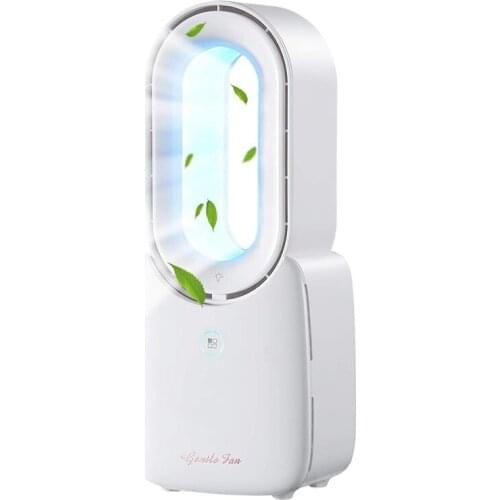 Table Fan with LED Lights, Bladeless Fan Leafless Design Fan Portable Fan Rechargeable USB Desk Fan for Home & Office