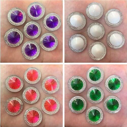 New 20PCS Resin 20mm two-tone round Convex spires Flatback Rhinestone Embellishment DIY Wedding appliques SR91*2
