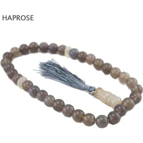 New natural gray Agate bracelet Round Shape beads Prayer beads Islamic Muslim Tasbih Allah Rosary Natural agate Free shipping