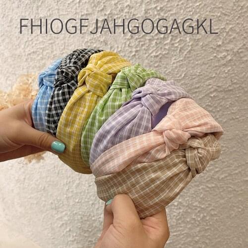 Wide Top Knot Hair Bands Women Headdress Plaid Candy Color Cloth Headband Bezel Girls Hairband Hair Hoop Female Hair Accessories