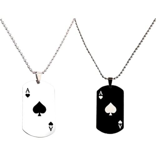 Couple Necklace Spades Lucky Ace Stainless Steel Mens And Women Poker Casino Wealth Playing Cards Pendant Necklace