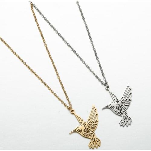 Personality Stainless Steel Hummingbird Pendant Necklace for Woman Man Metallic Animal long Necklace Christmas jewelry gift