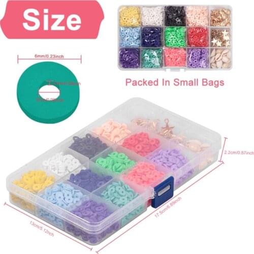 C6UD Flat Round Polymer Clay Spacer Beads with Pendant Accessory and Elastic Cord for Diy Jewelry Making Bracelet Necklace