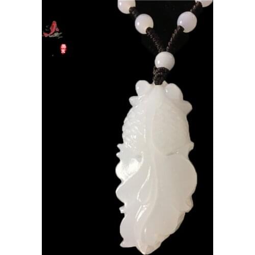 Natural White Jade Goldfish Pendant Jadeite Necklace Charm Jewellery Fashion Accessories Hand-Carved Luck Amulet Gifts