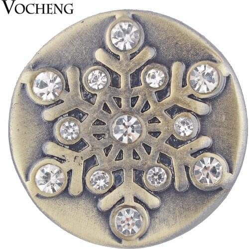 Christmas Vocheng Ginger Snap Jewelry Antique Bronze Crystal Snowflake Snap Charms 18mm Vn-1748