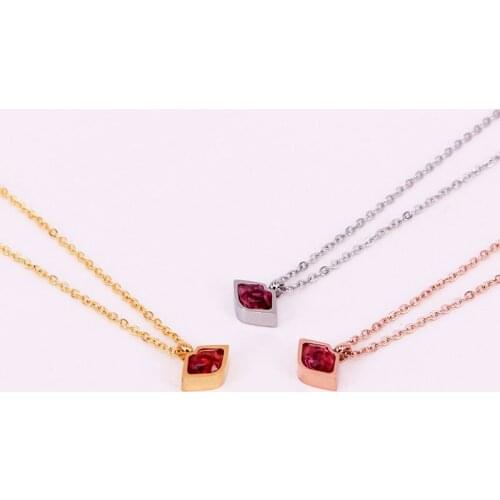 Stainless Steel Sex Lip Pendants Necklace Couple Romantic Red Crystal Zircon Necklaces Women Wedding Jewelry Xmas Gift