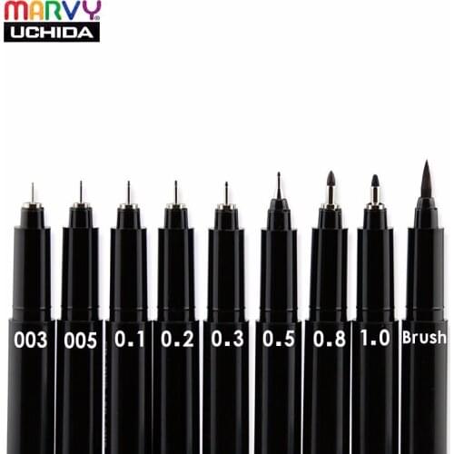 Marvy Needle Sketch Fine Liner Pen 003/005/0.1/0.2/0.3/0.5/0.8/1.0/Brush Oil-Based Ink Manga Waterproof Comic Fineliner