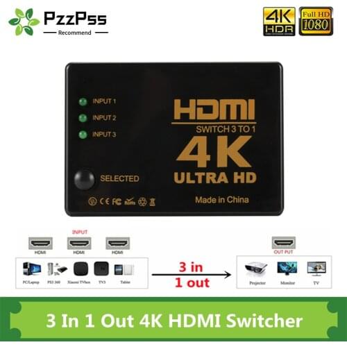 PzzPss 4K 1080P Mini 3 Port HDMI-compatible Switch 4K Switcher Splitter 1080P 3 in 1 out Port Hub for DVD HDTV Xbox PS3 PS4