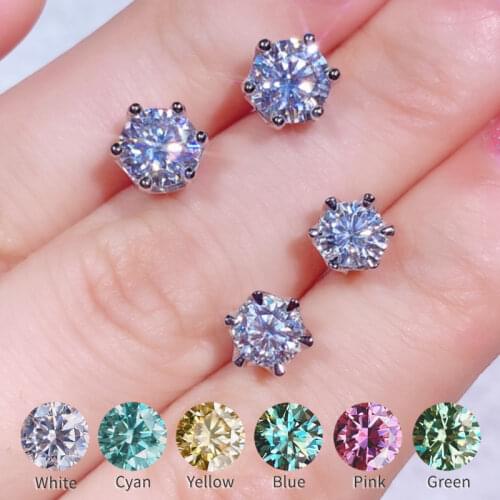Real Moissanite Earring studs Jewelry DF VVS1 Round Cut Total 1.0ct 2.0ct Crown Diamond Test Passed 18K Gold Plated 925 Silver