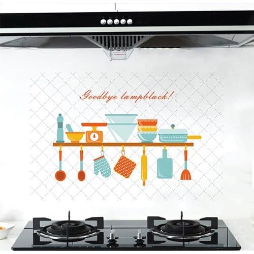60*90cm PVC Self-adhesive Thick Oilproof Kitchen Wall Stickers Cartoon Art Shop Window Home Decoration Tile Sticker Wall Decals