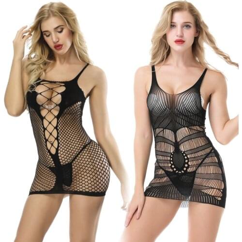 Fishnet Mini Dress Sling Backless Sexy Lingerie underwear Open Crotch Bodystocking intimates erotic Bodysuit Tight sex games
