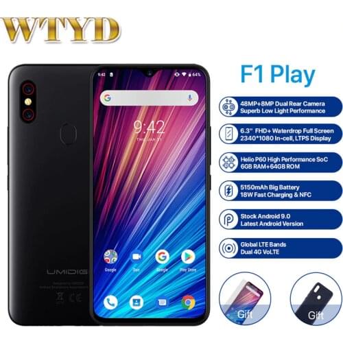 UMIDIGI F1 Play 6GB 64GB Android 9.0 Moblile Phone 48MP Camera 5150mAh 6.3"FHD+ Helio P60 Global Version Smartphone Dual 4G