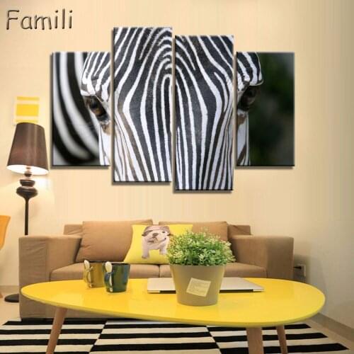 Mordern Canvas Painting Zebra Frameless Animal Art Poster Wall Horse Oil Picture Home Decor Print on Canvas for Living Room 4pcs