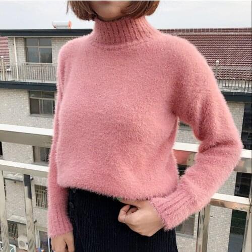 Sweater Pullover Half Turtleneck 2021 Solid Color Casual Loose Autumn Spring Hot Winter Clothes Vestidos LXJ933