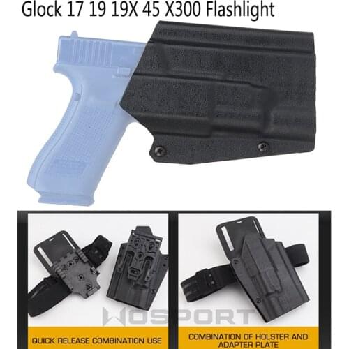 Tactical Kydex Waist Gun Holster for Glock 17/19/19X/45 G-300 Flashlight Airsoft Pistol Case with QLS 19 22 Locking System