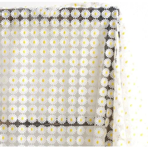 Net Yarn Fabric White Daisy Embroidery Soft Lace Fabric Wedding Cheongsam Dress Clothing Fabric Handmade Cloth