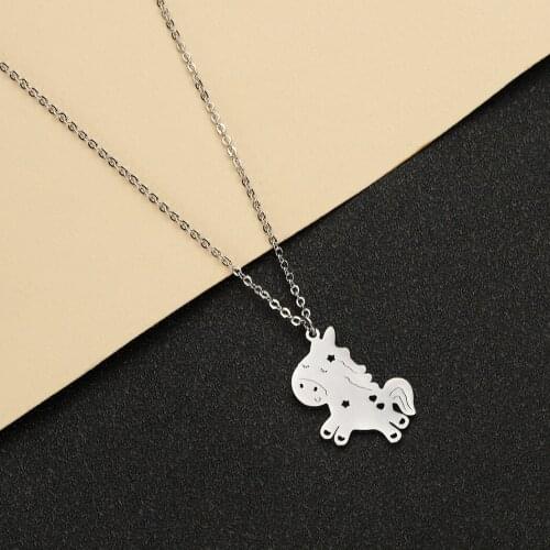 Todorova Cartoon Unicorn Horse Necklace For Kids Girls Animal Collares Choker Necklace Women Stainless Steel Jewelry