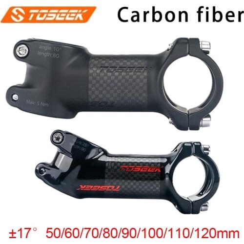 TOSEEK 17 degree mtb stem Carbon Fiber Ultralight bike Stem for 31.8mm handlebar 50/60/70/80/90/100/110/120mm Cycling Parts
