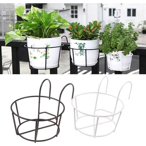 Outdoor Hanging Basket Plant Iron Racks Fence Balcony Round Flower Pot Decoration Garden Supplies 5Styles