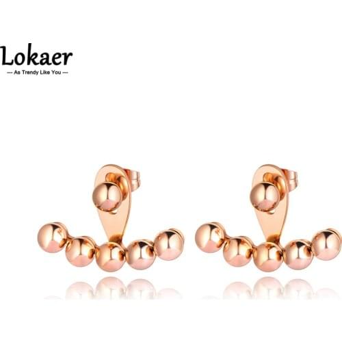 Lokaer Trendy Titanium Stainless Steel Bohemia Party Earrings Goth Geometry Round Beads Earrings Jewelry For Women Серьги E21089