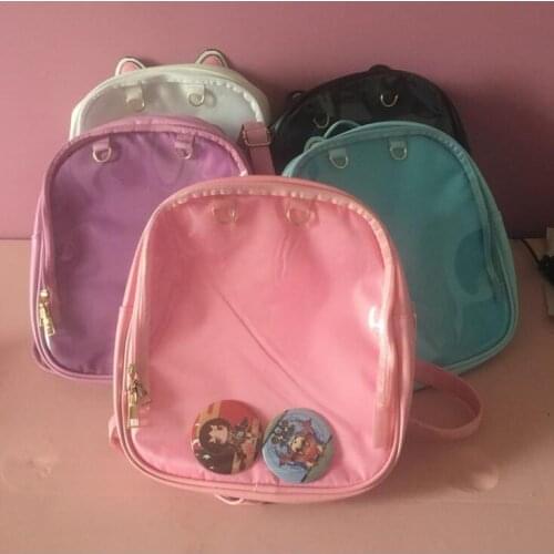 Sweet Lolita Japanese Cosplay Anime Neko Atsume Korea Cute Cat Ears Transparent Backpack Black Ita Bag Pu School Bags Girls