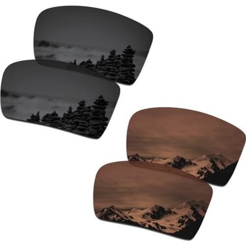 SmartVLT 2 Pairs Polarized Sunglasses Replacement Lenses for Oakley Oil Drum Stealth Black and Amber Brown