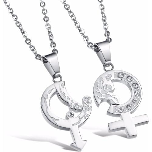 2 pcs set - JHSL Brand Couples Lover Statement chain Necklaces & Pendants for men women male female High quality Stainless Steel