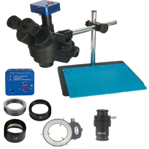 3.5X-90X Simul-focal Trinocular Stereo Microscope+ 2K 2100W 21MP HDMI USB Digital Microscope Camera+144 Lights+1/2 lens adapter