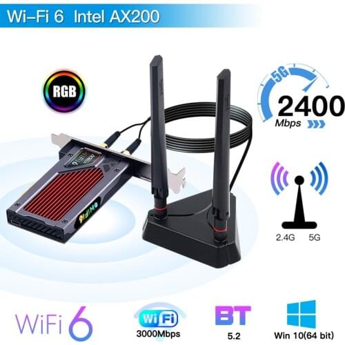 3000Mbps Wi-Fi 6 Intel AX200 Bluetooth 5.1 Wireless 2.4G/5GHz 802.11AX/AC PCIe Wireless Network Wlan WiFi Card RGB PC Windows 10