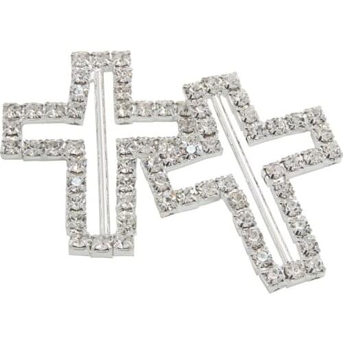 32x27mm 10pcs/lot Cross Rhinestone Buckle for Ribbon Slider Decoration Solid Brass Buckles For Christmas DIY Hair Accessories