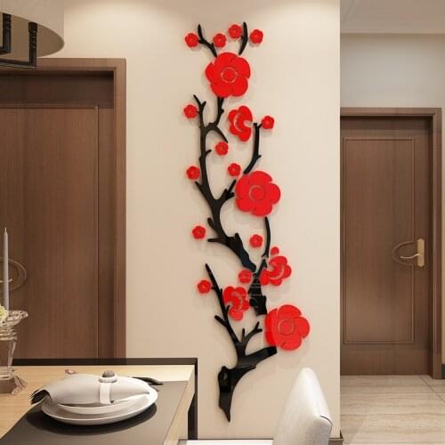 3D Acrylic Flower Wall Stickers Home Decor Stickers Living Room Dinning Room Wall Decor Chinese Style Wallpaper Plum Blossom
